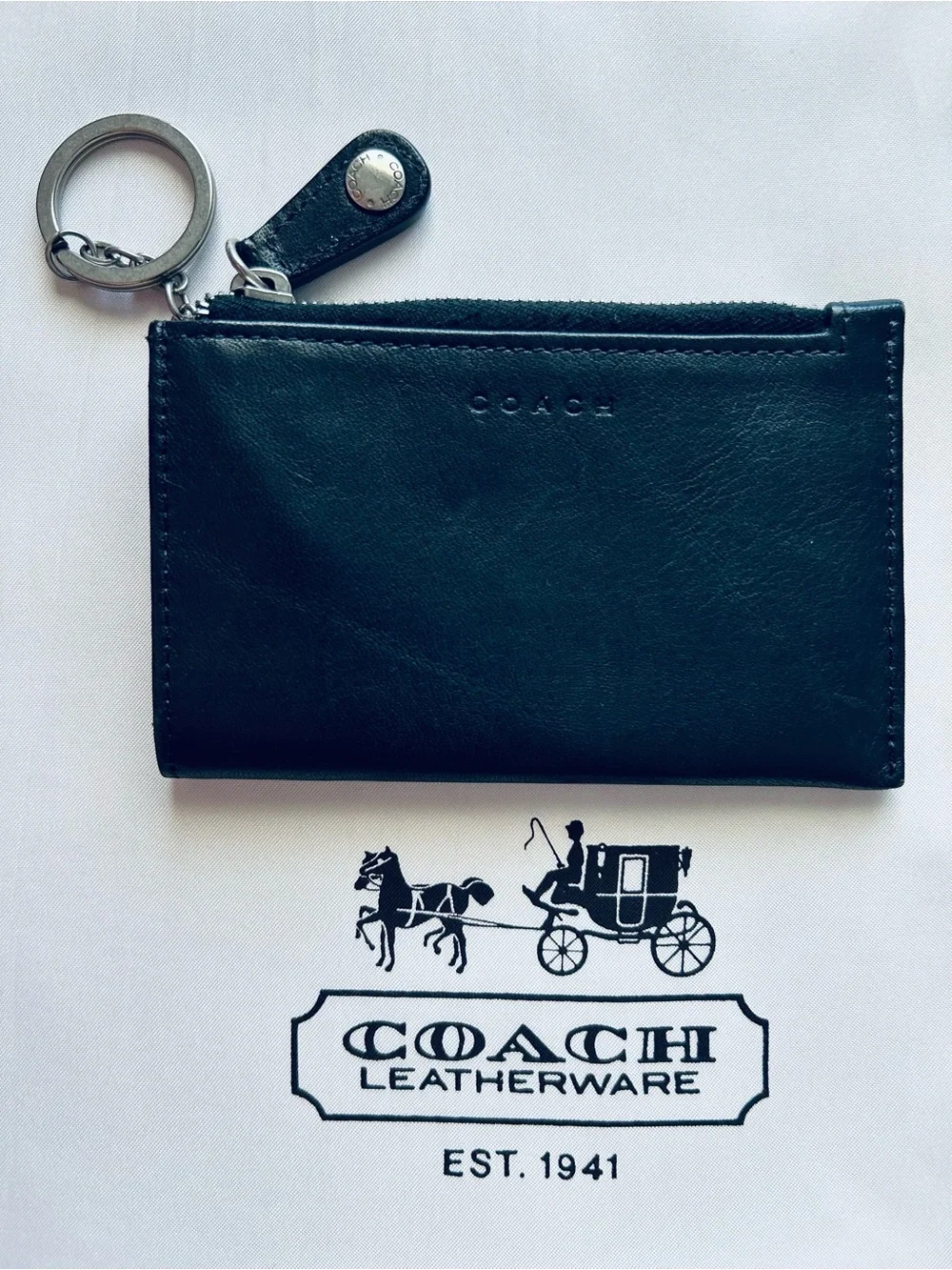 🖤Coach🖤 Black Leather Key & Card Holder with Silver Keyring